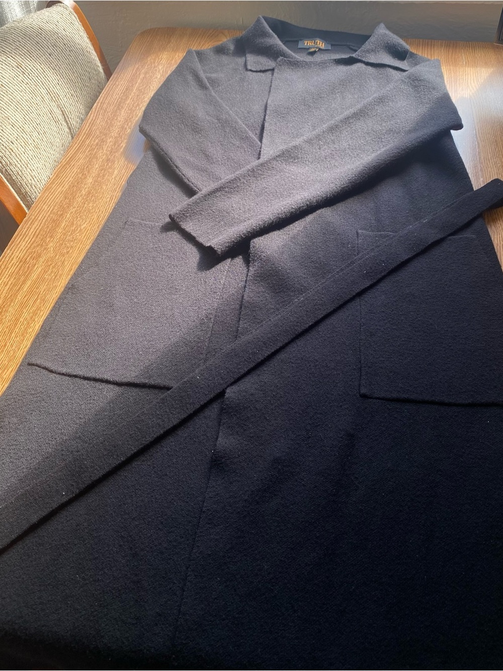 Oversized Black Fall Cardigan Size Small/ Medium Long with Pockets Side Slits